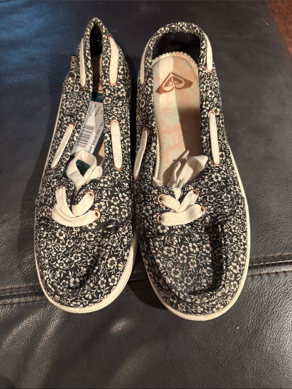 Roxy Black and White Floral Canvas Slip-On Shoes